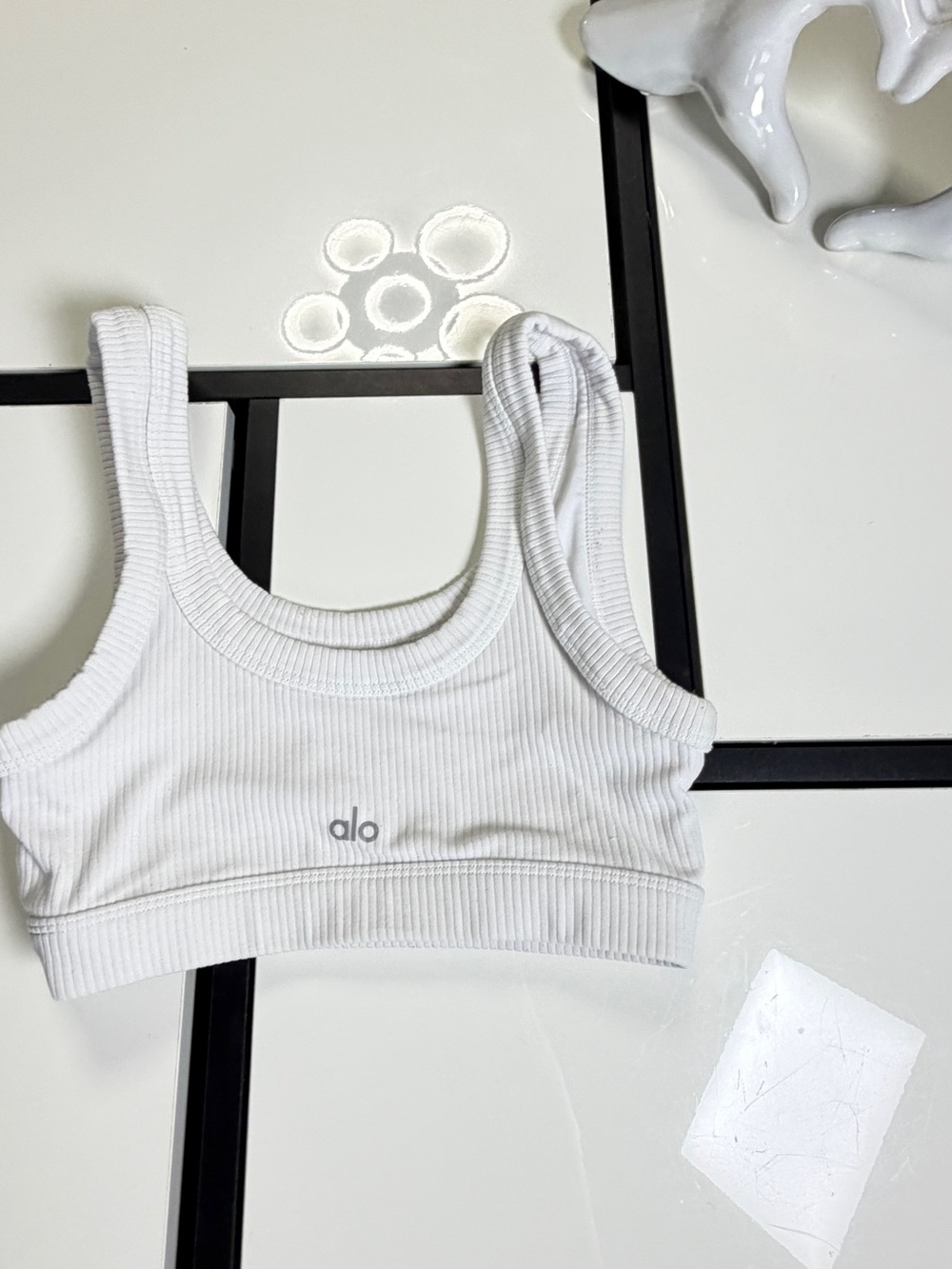 🤍 Alo Yoga Ribbed Wellness Bra - White | Size XS - Picture 3 of 10
